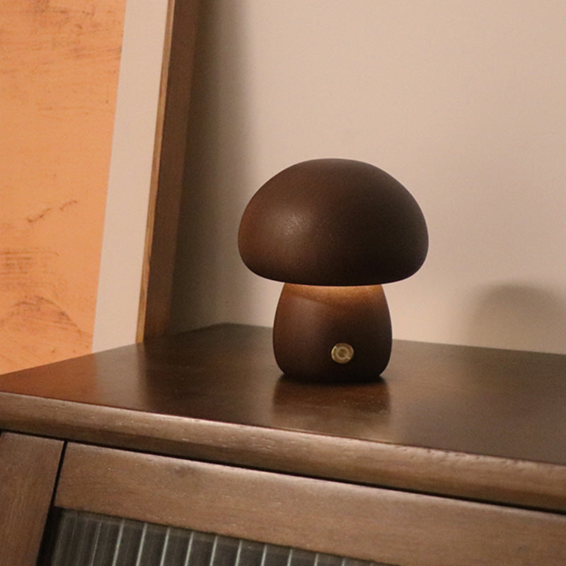 Bedside Wooden Cute Mushroom LED Sleeping Night Light