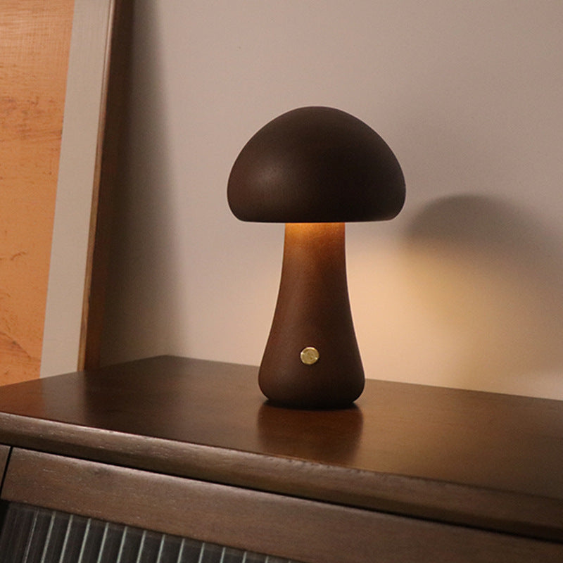 Bedside Wooden Cute Mushroom LED Sleeping Night Light