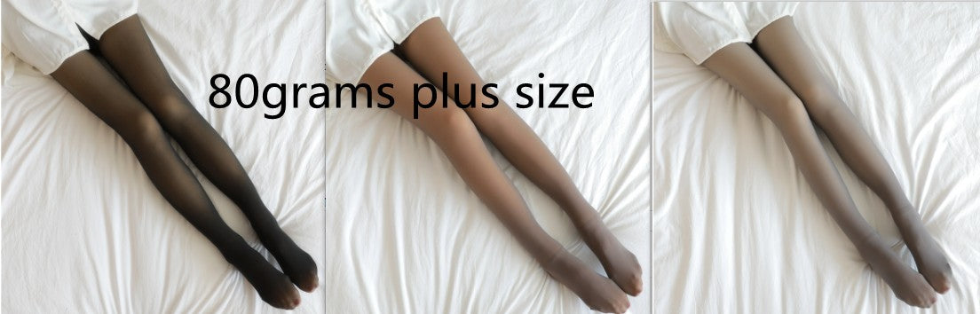 Fake Translucent Plus Size Leggings Fleece Lined Tights