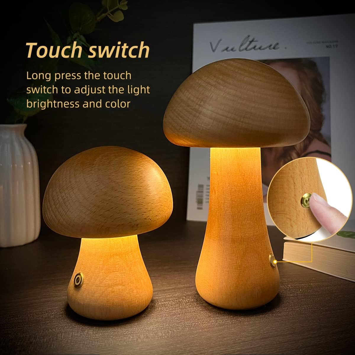 Bedside Wooden Cute Mushroom LED Sleeping Night Light