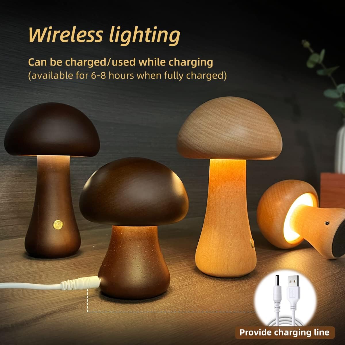 Bedside Wooden Cute Mushroom LED Sleeping Night Light