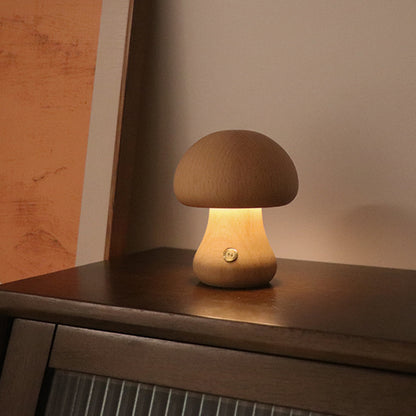 Bedside Wooden Cute Mushroom LED Sleeping Night Light