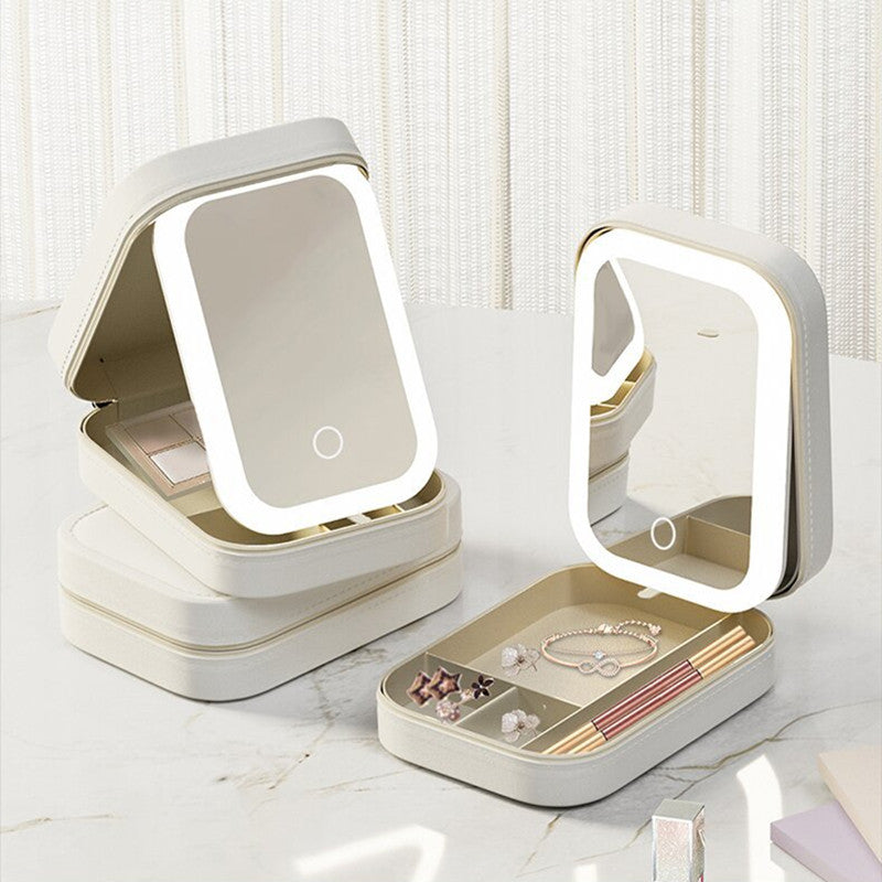 Portable LED Light Cosmetics Storage Mirror Box