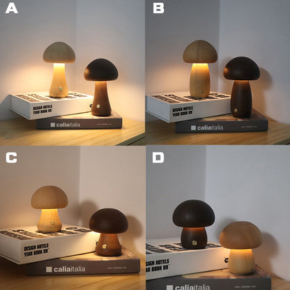 Bedside Wooden Cute Mushroom LED Sleeping Night Light