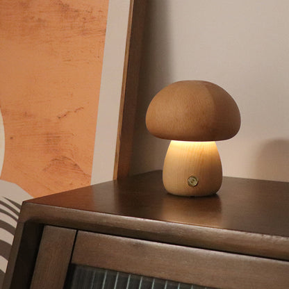 Bedside Wooden Cute Mushroom LED Sleeping Night Light