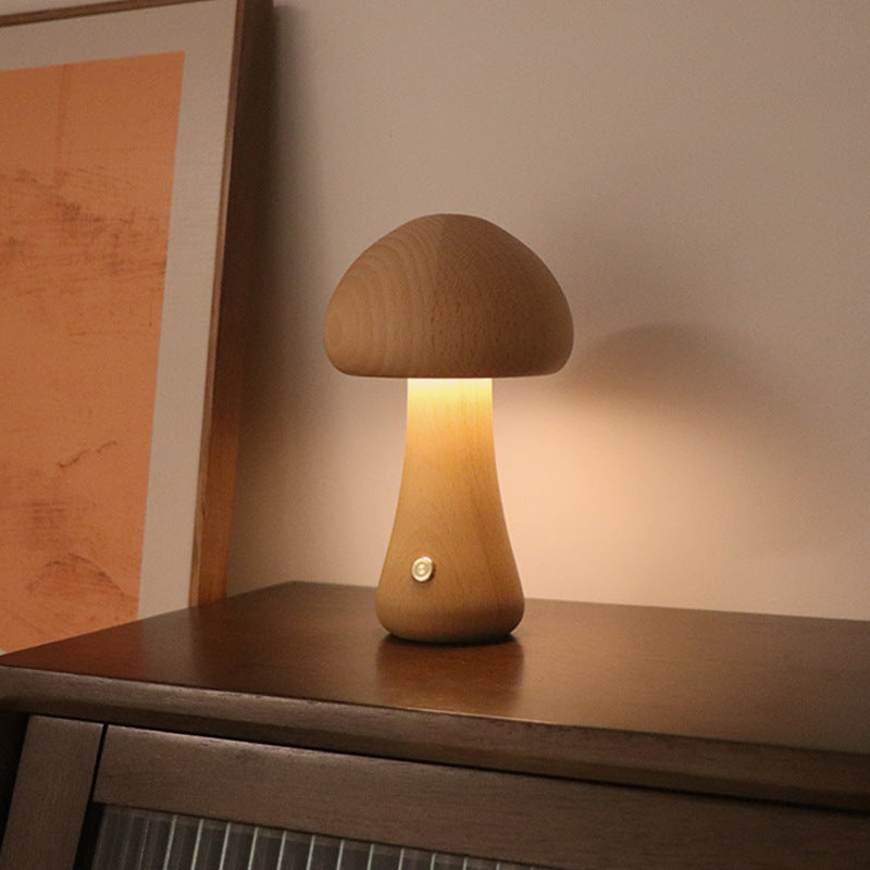 Bedside Wooden Cute Mushroom LED Sleeping Night Light