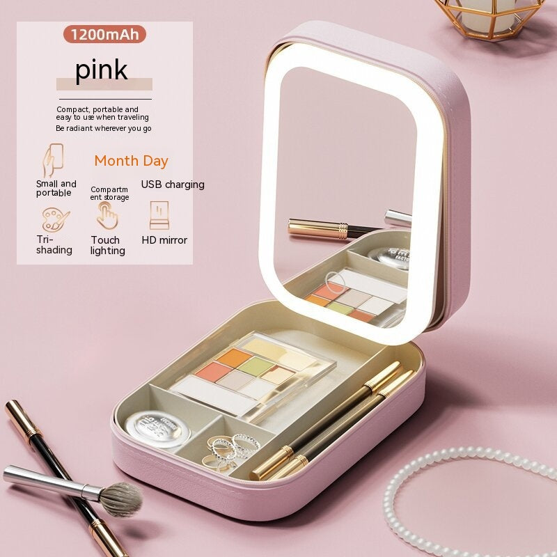 Portable LED Light Cosmetics Storage Mirror Box