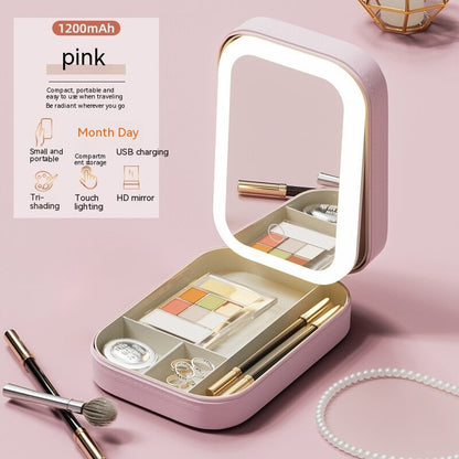 Portable LED Light Cosmetics Storage Mirror Box